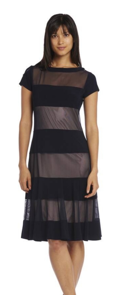 R&M Richards navy sheer panel dress sz 14